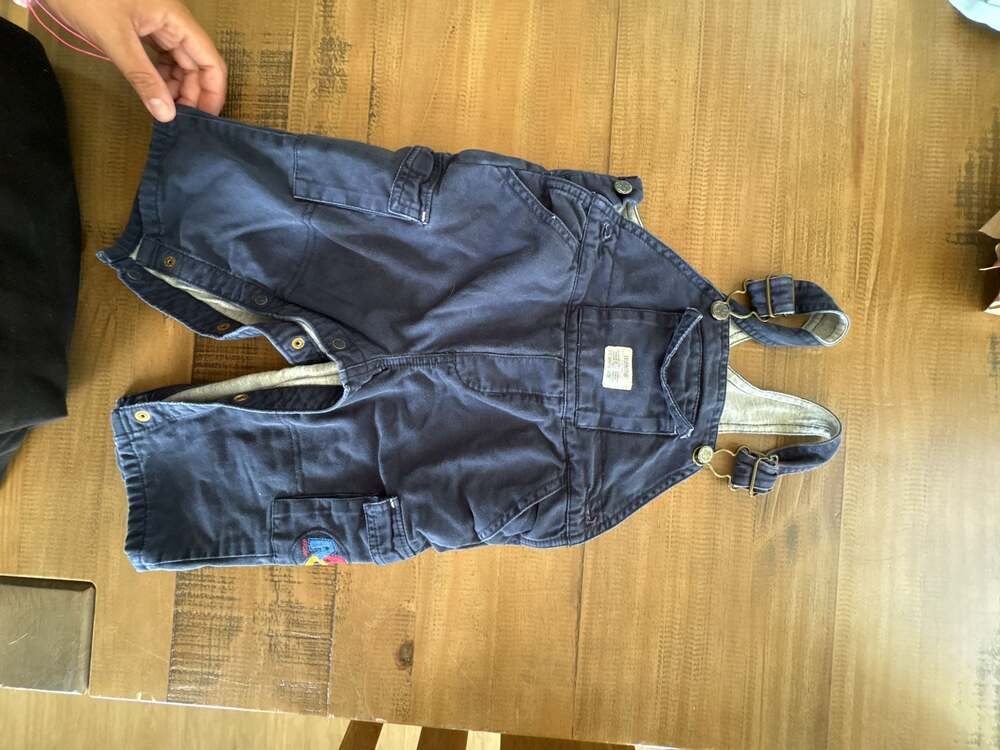 Vintage OshKosh B'gosh Navy Blue Cotton Cargo Overalls with ABC Patch 6/9 Months